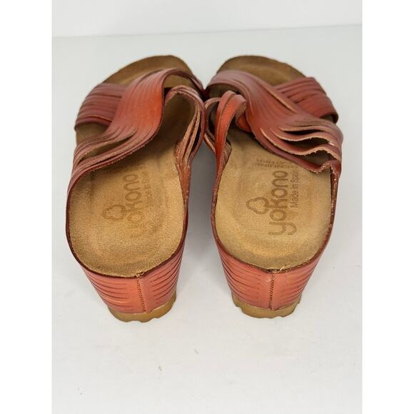 Yokono Women's Leather Slide Sandals Size 8 Brown Cross Strap Cork Wedge Comfort - Picture 5 of 8
